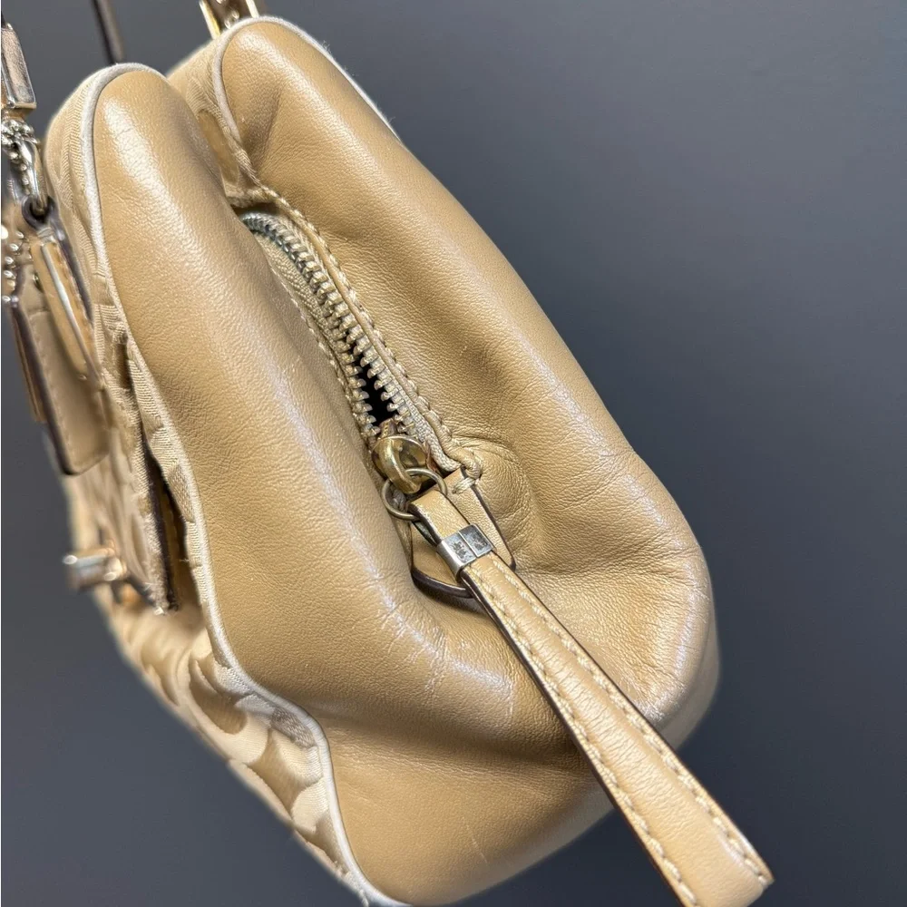 Coach 25638 Madison Madeline White and Gold Canvas Shoulder Bag